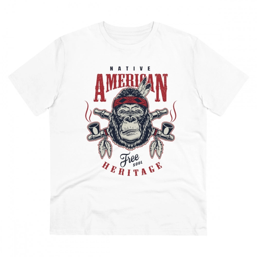 Men's PC Cotton Gorila Desing Printed T Shirt (Color: White, Thread Count: 180GSM)