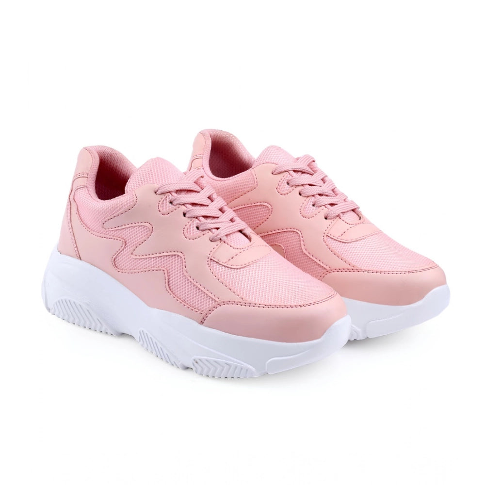 Women's Casual Mesh Printed Lace-Ups Shoes (Pink)