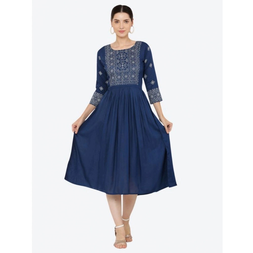 Women's Casual Rayon 3-4th Sleeves Kurti (Blue)