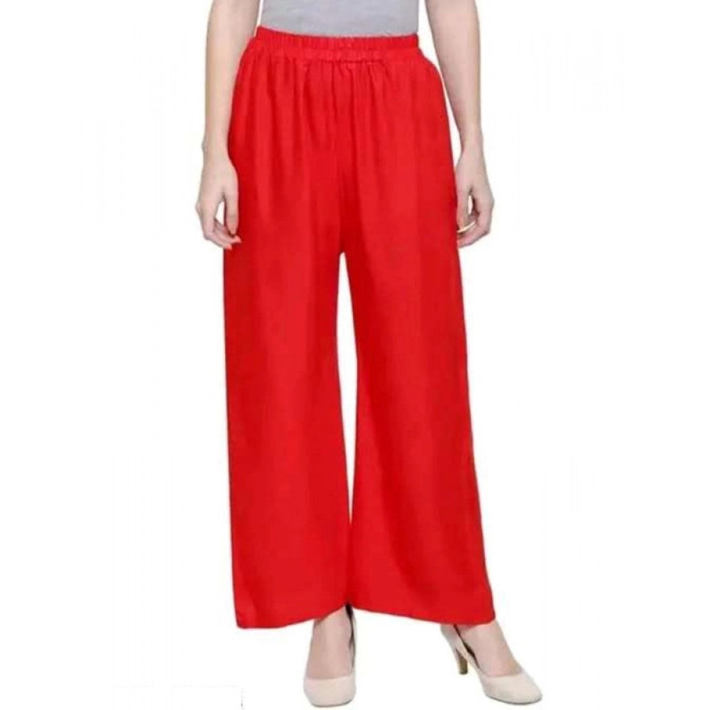 Women's Casual Rayon Solid Ankle Length Palazzo (Red, Free Size)