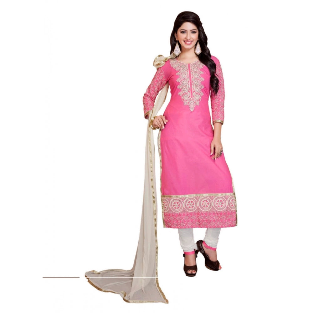 Women's Georgette Unstitched Salwar Suit-Material With Dupatta (Pink &amp; White,2.2 Mtrs)