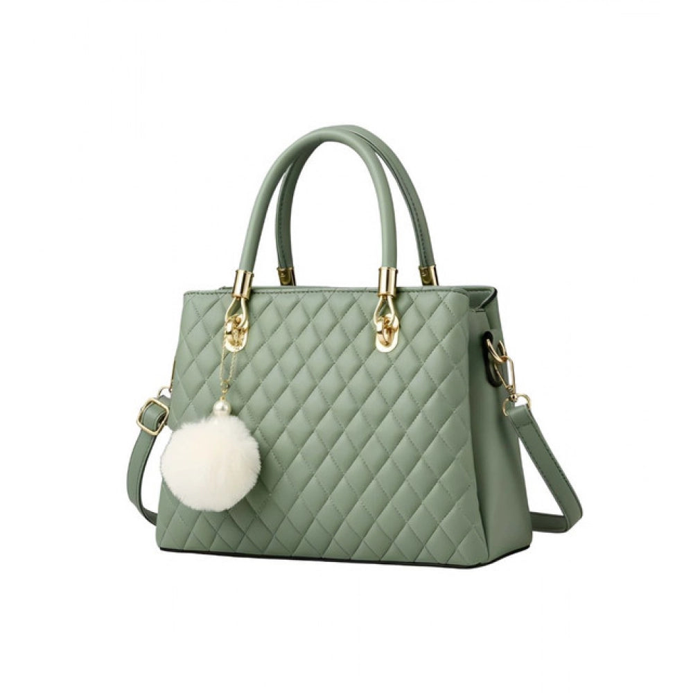 Women's PU Leather Solid Shoulder Zipper Handbag (Green)